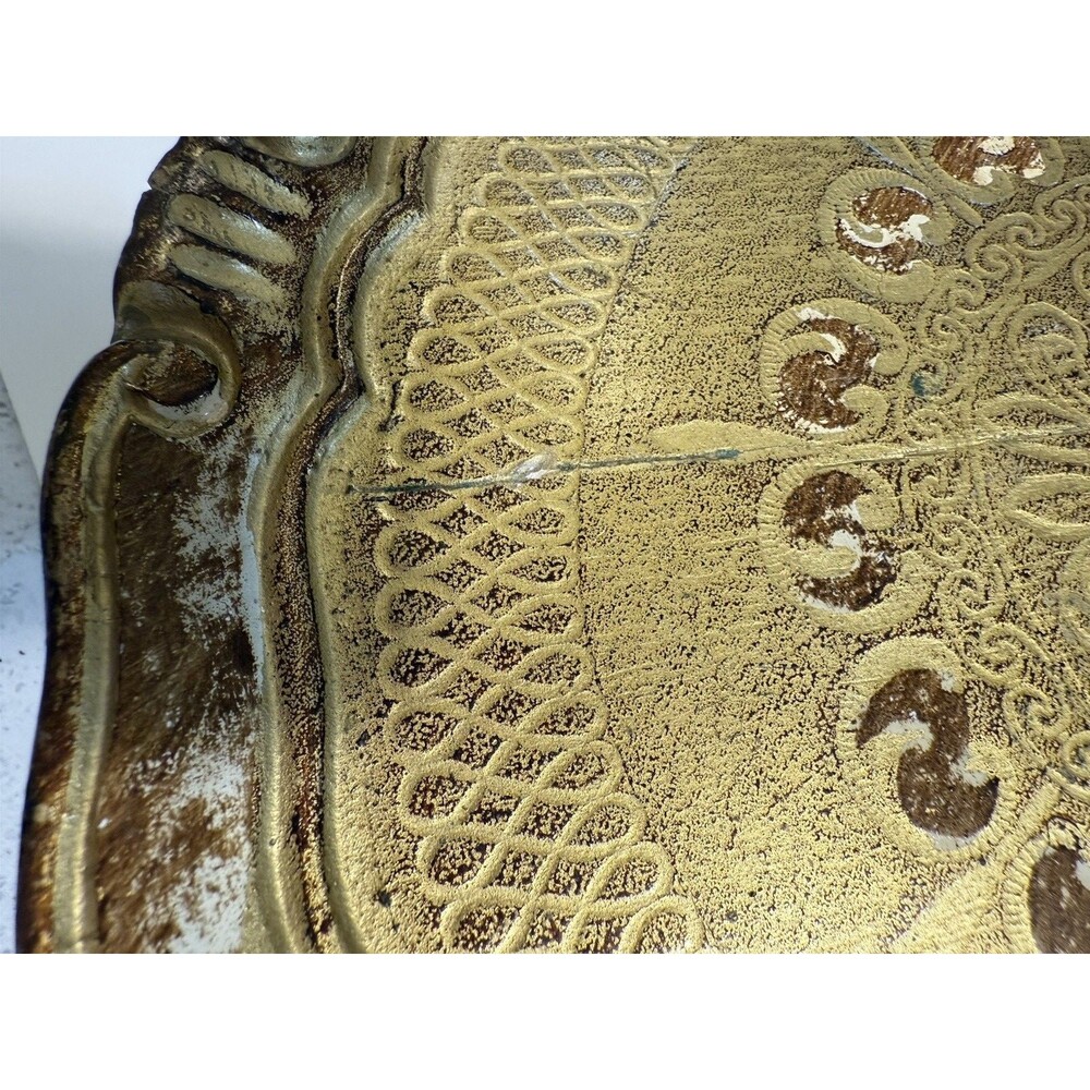 Vtg Italian Gold Florentine Wood Serving Tray Red Blue Toleware 11" Hand painted - Picture 12 of 15